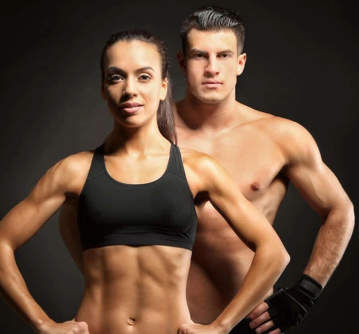 Fit couple showing lean muscle preservation